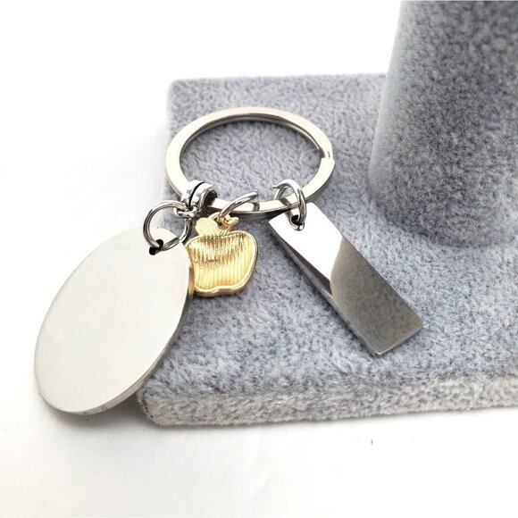 Teacher Gift Apple Thank You Keychain Silver Tone - Picture 4 of 4